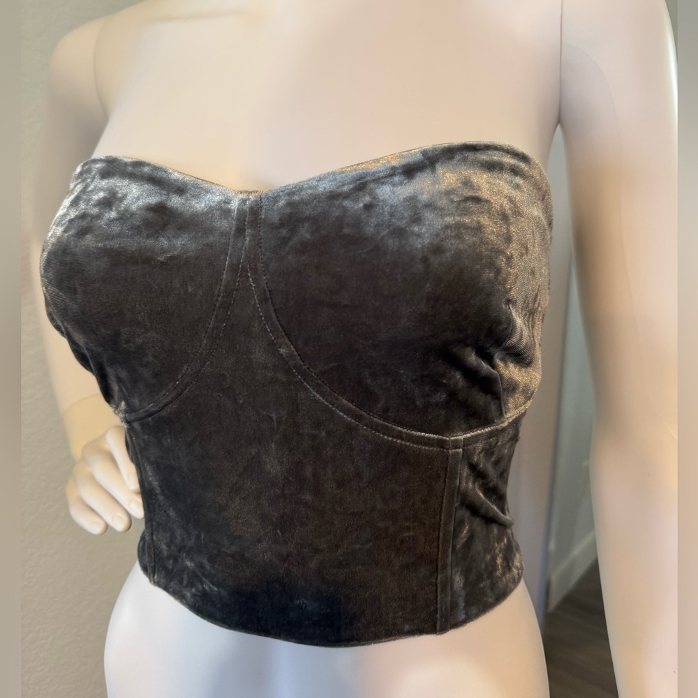 Good American Velvet Strapless Corset Top - Charcoal Grey - Size 1